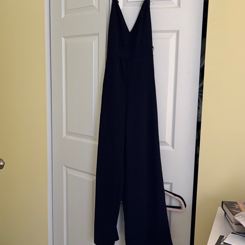 Women's navy V-Neck Jumpsuit Pants
